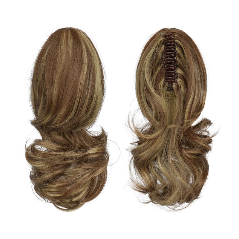 SOFEIYAN 13" Ponytail Extension Long Curly Ponytail Clip in Claw Hair Extension Natural Looking Synthetic Hairpiece for Women, Brown & Blonde - Image 2